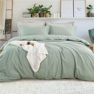 Sage Green Cotton Duvet Cover Queen Size 3-Piece Set Cotton Bedding Comforter